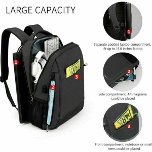 Rucsac laptop 15.6" smart casual, impermeabil, cu port USB si buzunar antifurt, Tigernu, 45x31x19 cm, Negru - Img 3