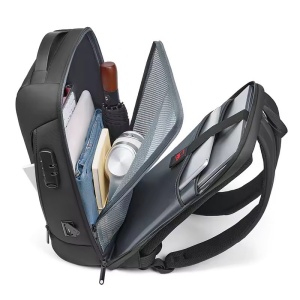 Rucsac laptop 15.6", smart casual, impermeabil cu sistem antifurt, port de incarcare USB tip C, GETICS, 28x15x44 cm, Negru - Img 2