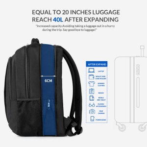 Rucsac laptop 17", smart casual pentru calatorii, expandabil, cu orificiu pentru cablu audio si port USB, Tigernu, 33x20x49 cm, Negru - Img 4