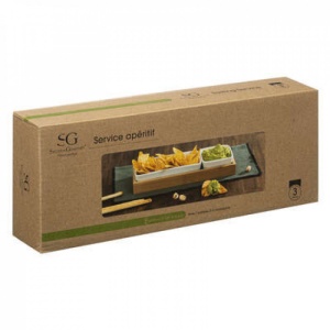 Set 2 boluri ceramice pentru aperitive pe suport din lemn de bambus, Secret de Gourmet, 28x10.5x4.3 cm - Img 5