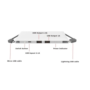 Baterie externa, Fast charging, 2 x USB, cabluri incorporate, 10.000 mAh, Escalate, Alba - Img 5
