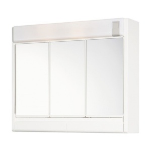 Dulap pentru baie din plastic cu usi culisante, oglinzi si lampi integrate, Escalate, 60x51x16 cm, Alb - Img 2