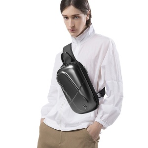 Geanta crossbody/de umar casual, unisex, cu carcasa rigida, Bange, 28x7x17 cm, Neagra - Img 6