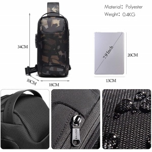 Geanta crossbody/de umar, impermeabila, antifurt, cu port de incarcare USB, Bange, 34X18X10 cm, Camuflaj - Img 4