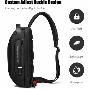 Geanta crossbody/de umar, impermeabila, antifurt, cu port de incarcare USB, Bange, 34X18X10 cm, Negru - Img 6