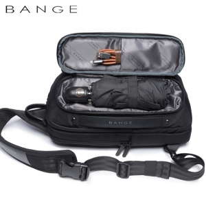 Geanta crossbody/de umar smart casual, impermeabila, cu port de incarcare USB, Bange, 20x11x32 cm, Gri - Img 3
