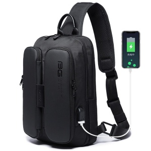 Geanta crossbody/de umar smart casual, impermeabila, cu port de incarcare USB, Bange, 20x11x32 cm, Neagra - Img 8