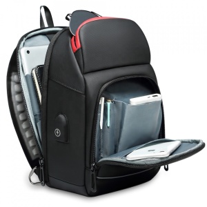 Geanta de umar, de piept sau de mana, cu port de incarcare USB, GETICS, 28x18x12 cm, Neagra - Img 7