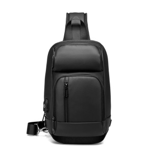 Geanta de umar, de piept sau de mana, cu port de incarcare USB, GETICS, 33x20x9 cm, Neagra - Img 2