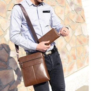 Geanta de umar sau de mana business casual, impermeabila, din piele ecologica, WEIXIER, 28x25x6 cm, Maro deschis - Img 4