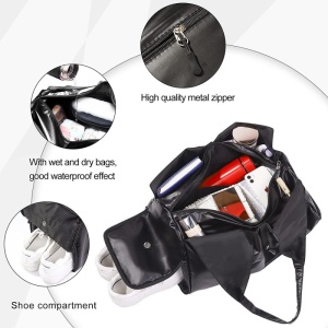 Geanta sport, impermeabila, cu aspect metalic si compartiment pentru incaltaminte, Escalate, 48x20x24 cm, Neagra - Img 2