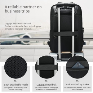 Rucsac calatorii cu compartiment antisoc pentru laptop 17.3", impermeabil, cu distanta reglabila intre barete, Tigernu, 32x20x47 cm, Negru - Img 5