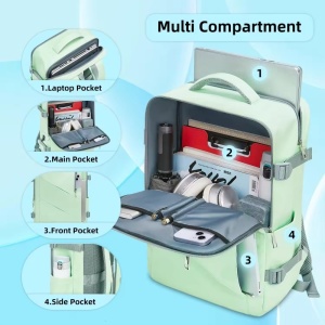 Rucsac dama 15.6", multifunctional, impermeabil, cu port USB, Getics, 29.5x15.5x42.5 cm, Verde - Img 3