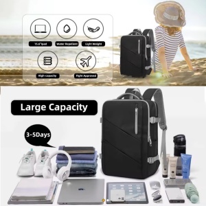 Rucsac dama 15.6", multifunctional, impermeabil, cu port USB, Getics, 29.5x15.5x42.5 cm, Negru - Img 6