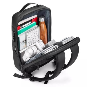 Rucsac laptop 15.6", business casual, impermeabil cu cifru antifurt si port de incarcare USB, GETICS, 30x16x47 cm, Negru - Img 3