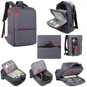 Rucsac laptop 15.6" pentru calatorii, impermeabil, cu port de incarcare USB, GETICS, 45x30x15 cm, Gri - Img 4