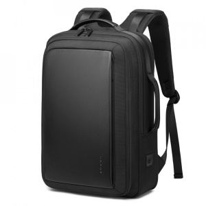 Rucsac laptop 15.6", smart business, expandabil, cu insertie de piele ecologica, port de incarcare USB si jack audio, BANGE, 43x31x16 cm, Negru