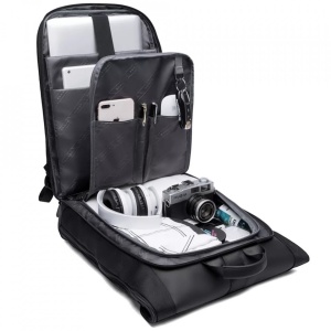 Rucsac laptop 15.6", smart casual, design pelerin, expandabil, impermeabil, BANGE, 44x28x16 cm, Negru - Img 7