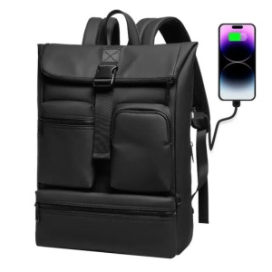 Rucsac laptop 15.6", smart casual, design pelerin, impermeabil, expandabil, cu port USB, GETICS, 32x13.5x43/50 cm, Negru - Img 6