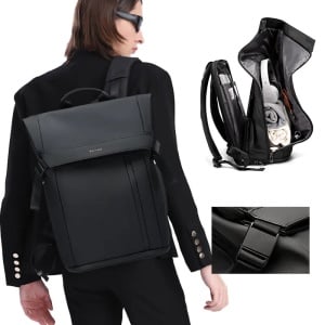 Rucsac laptop 15.6", smart casual, design pelerin unisex, impermeabil, BANGE, 44x30x17 cm, Negru - Img 7