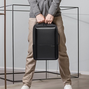 Rucsac laptop 15.6", smart casual, expandabil, cu insertie de piele ecologica, port de incarcare USB si jack audio, BANGE, 43x31x16 cm, Negru - Img 7