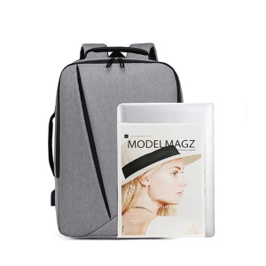 Rucsac laptop 15.6" smart casual, impermeabil, cu port de incarcare USB, GETICS, 30x14x43 cm, Gri - Img 2