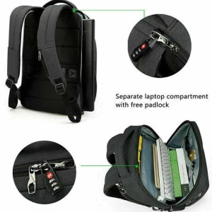 Rucsac laptop 15.6" smart casual, impermeabil, cu port USB si buzunar antifurt, Tigernu, 45x31x19 cm, Negru - Img 4