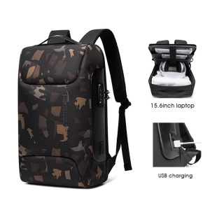 Rucsac laptop 15.6", smart casual, impermeabil cu sistem antifurt, port de incarcare USB, BANGE, 49X33X17 cm, Camuflaj - Img 4