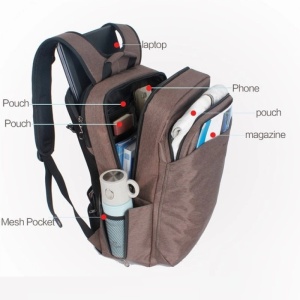 Rucsac laptop 17" casual pentru calatorii, impermeabil, cu buzunar antifurt, Tigernu, 47x30x18 cm, Maro - Img 3