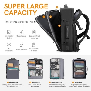 Rucsac laptop 17", pentru calatorii, expandabil pana la 42 L, cu port de incarcare USB, VGOAL, 33x24/29x52 cm, Negru - Img 3
