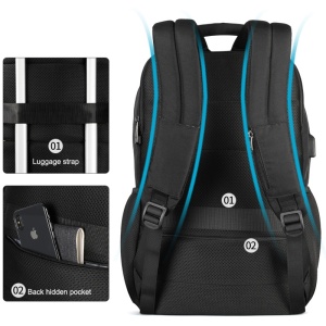 Rucsac laptop 17" smart casual, impermeabil, cu port USB si buzunar antifurt, Tigernu, 48x32x18 cm, Negru - Img 6