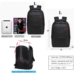 Rucsac laptop 17" smart casual, impermeabil, Tigernu, 49x33x16 cm, Negru - Img 3
