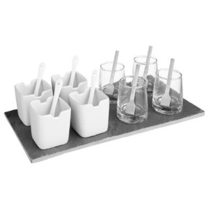 Set 17 piese pentru servire aperitive, pe suport din ardezie, Secret de Gourmet, 30.5x7x15.5 cm