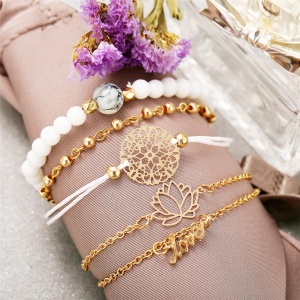 Set 5 bratari elegante reglabile tip Bohemian cu floare de lotus - Img 2