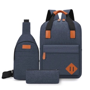 Set rucsac 15" casual minimalist, geanta de umar si portofel pentru adolescenti, GETICS, Albastru