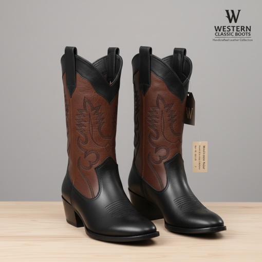 Cizme Dama Cowboy Negru Brown - Model Loko COW - Img 2