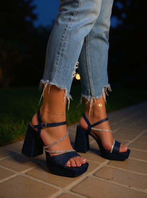 Sandale dama cu Toc albastre model - Ava Denim - Img 4