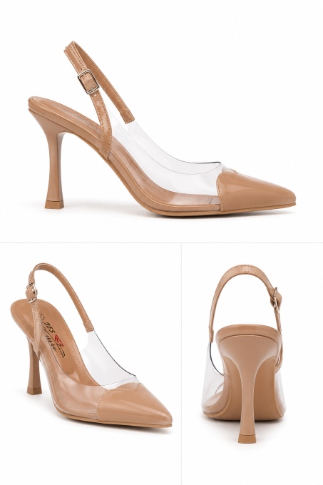 Pantofi Dama cu Toc Elegance Nude – Varf Ascultit si Bareta Transparanta - Img 2