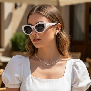 Ochelari de soare dama - alb UV400 - P9639 (Toc inclus)