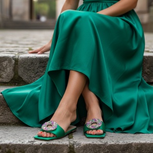 Papuci Dama verzi model - Glamy