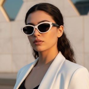 Ochelari de soare dama - alb/negru UV400 - AP7543 (Toc inclus)