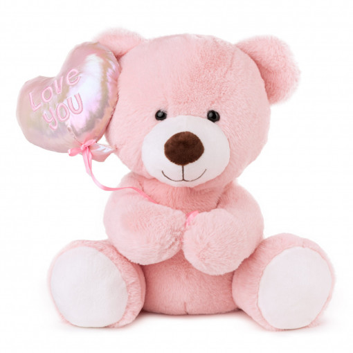 Ursulet Roz cu Balon Inima 22 cm