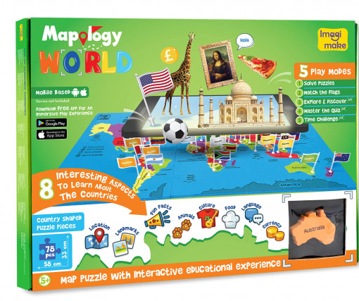 Puzzle Harta Lumii cu Steaguri si Capitale -Realitate Augmentata cu Activitati in Limba Engleza -