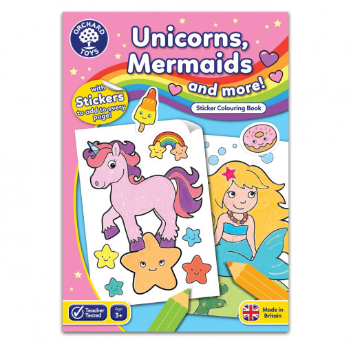 Carte de colorat cu activitati in limba engleza si abtibilduri Unicorni, Sirene si Altele - Unicorns, Mermaids and More
