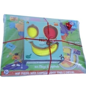 Cadou 5-7 ANI - Puzzle Harta lumii cu steaguri si capitale + Cub Inteligent - Set 3 Fructe - Img 1