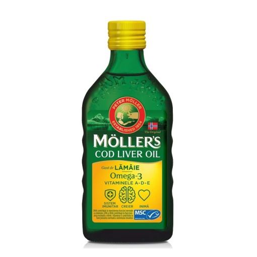 Omega 3 ulei ficat de cod cu aroma de lamaie, 250 ml, Moller's