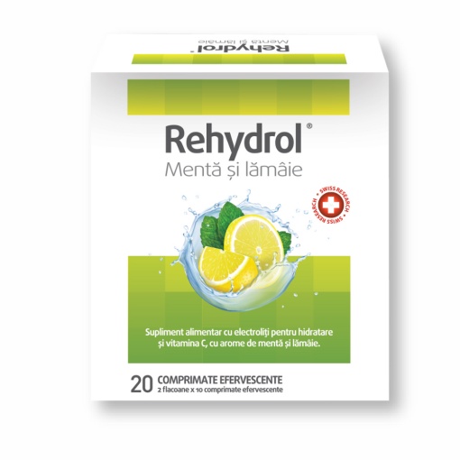 Saruri de rehidratare cu menta si lamaie Rehydrol, 20 + 10 comprimate efervescente, MBA Pharma Innovation