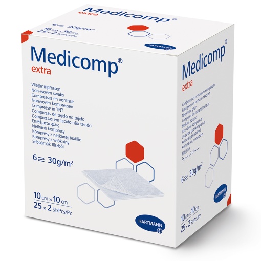Comprese extra absorbante din material netesut Medicomp Extra, 10x10 cm, 25 bucati, Hartmann