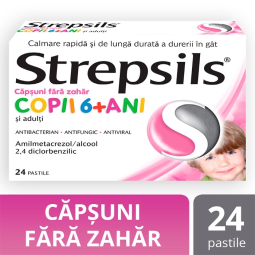 Strepsils Capsuni Fara Zahar 6+ Ani Ctx24 Cpr