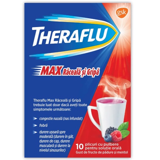Theraflu Max Raceala Si Gripa Fructe de padure Ctx10 Plicuri